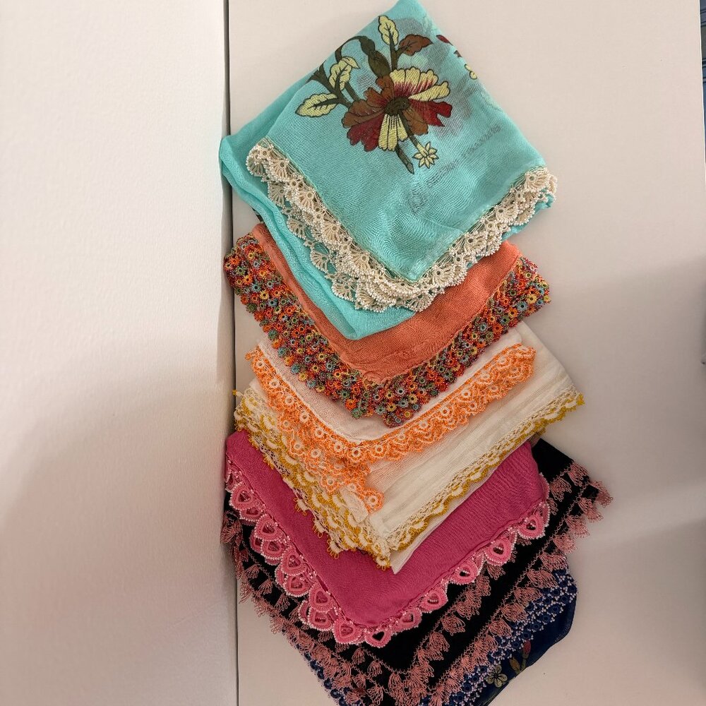 Collectable Traditional Turkish Vintage 1940s-1950s Oya Scarf Peach w Multi Col - Picture 8 of 8